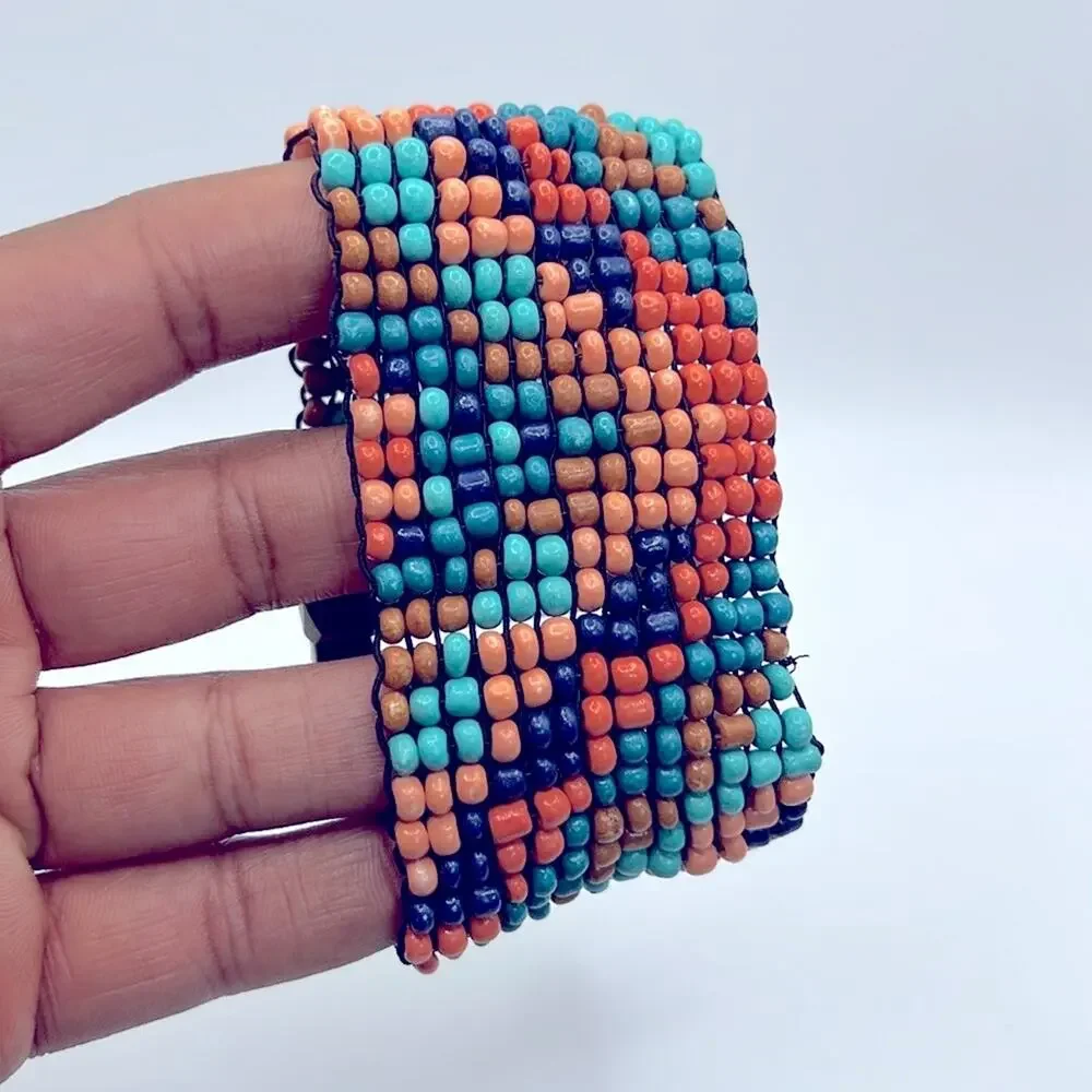 Colorful Boho Beaded Bracelet w/wooden clasp